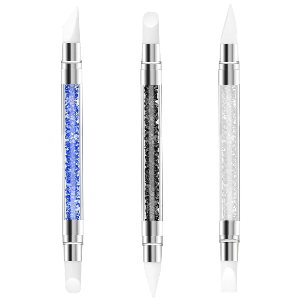 3 Stück Nagel Pinsel Silikon, Nagelkunst Skulptur Stift, Doppel Köpfe DIY Maniküre Werkzeug, Strassstein Picker, Gel Schnitzen Pinsel Für Design, Shaping Drawing Carving Nagelfolie