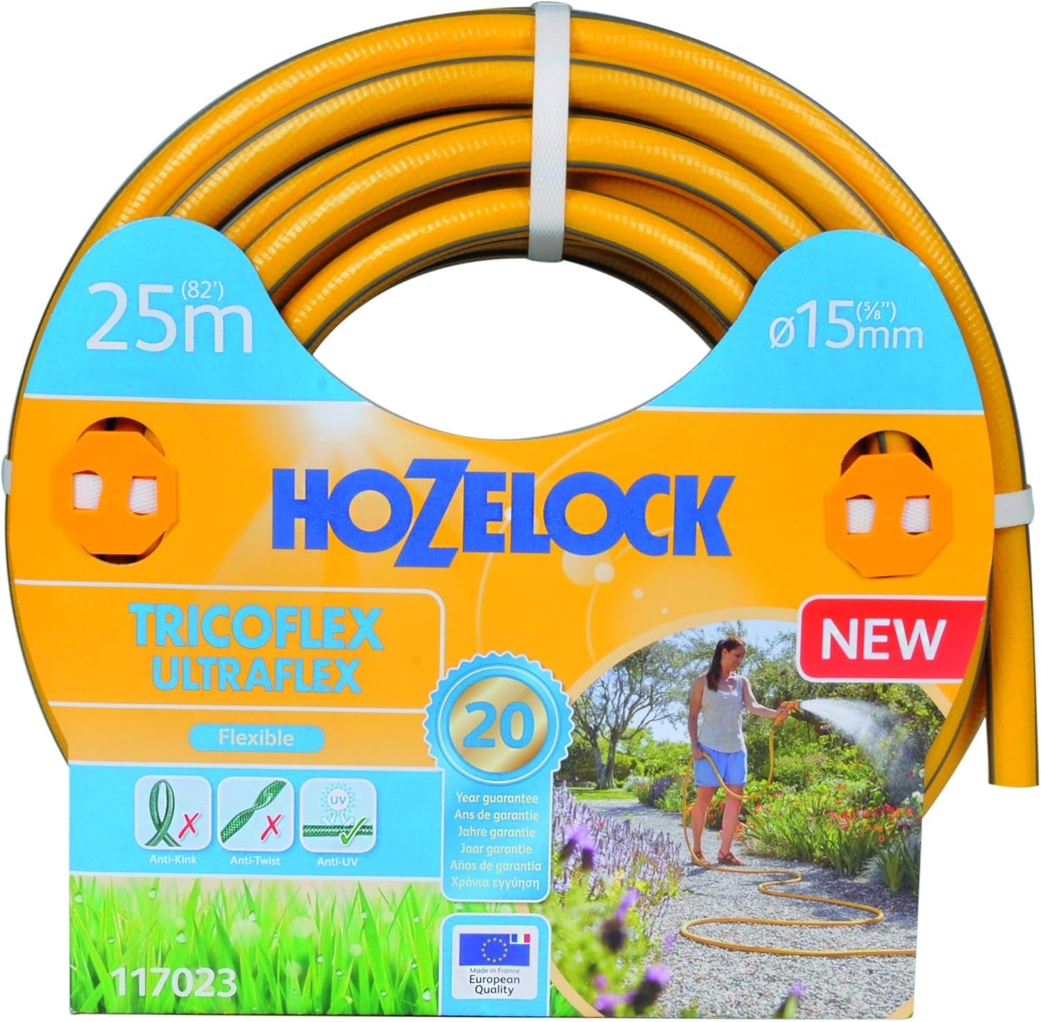 HOZELOCK - Furtun Tricoflex Ultraflex Ø 12,5 mm (1/2") 20 M: Furtun flexibil de grădină, rezistent la intemperii, la răsucire și îndoire, fabricat din 40% PVC reciclat [117002], galben