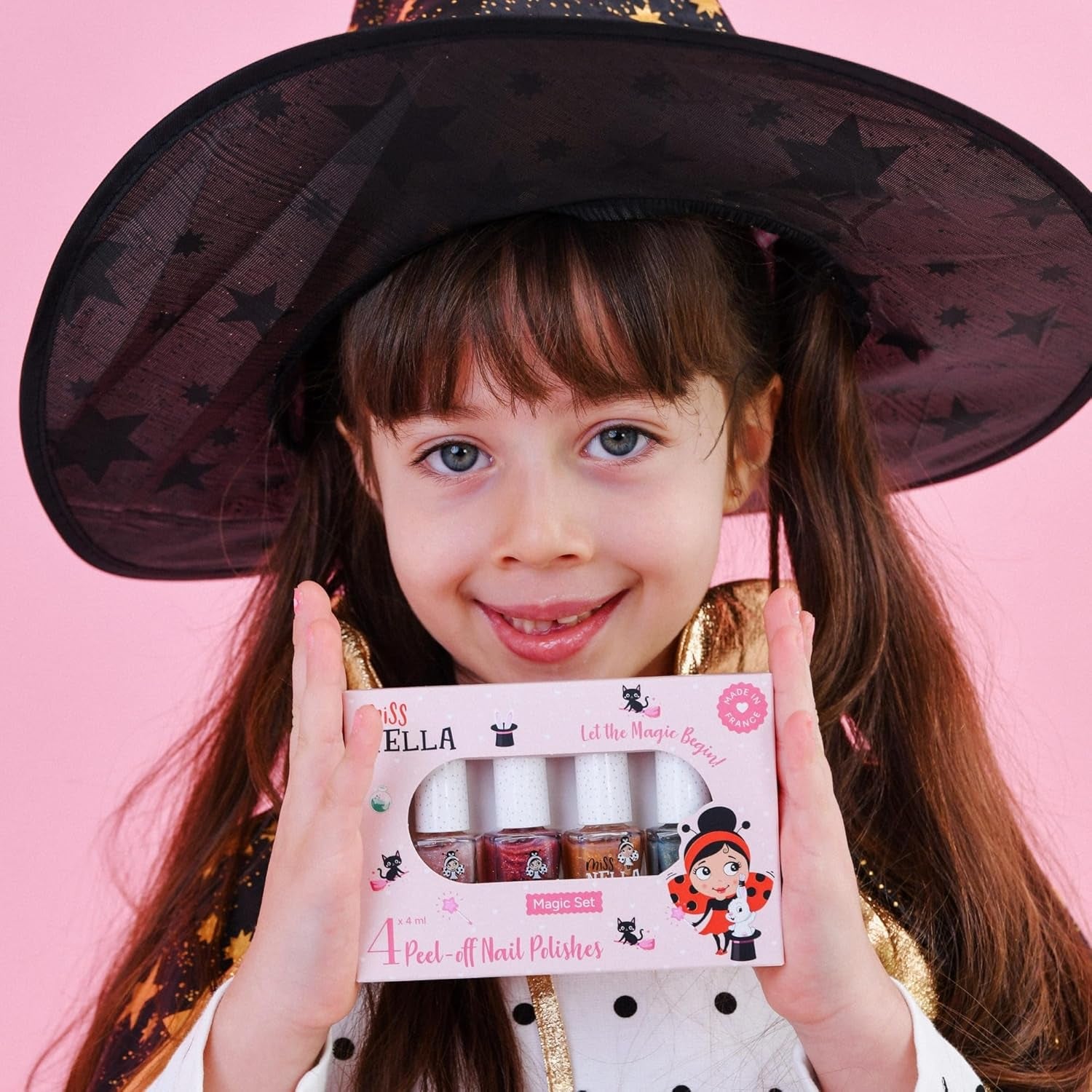 Miss Nella Magic Collection 4-częściowy zestaw brokatowych lakierów do paznokci: różowy, czerwony, złoty i niebieski, specjalny zmywalny lakier do paznokci dla dzieci, nietoksyczny, na bazie wody, bezwonny