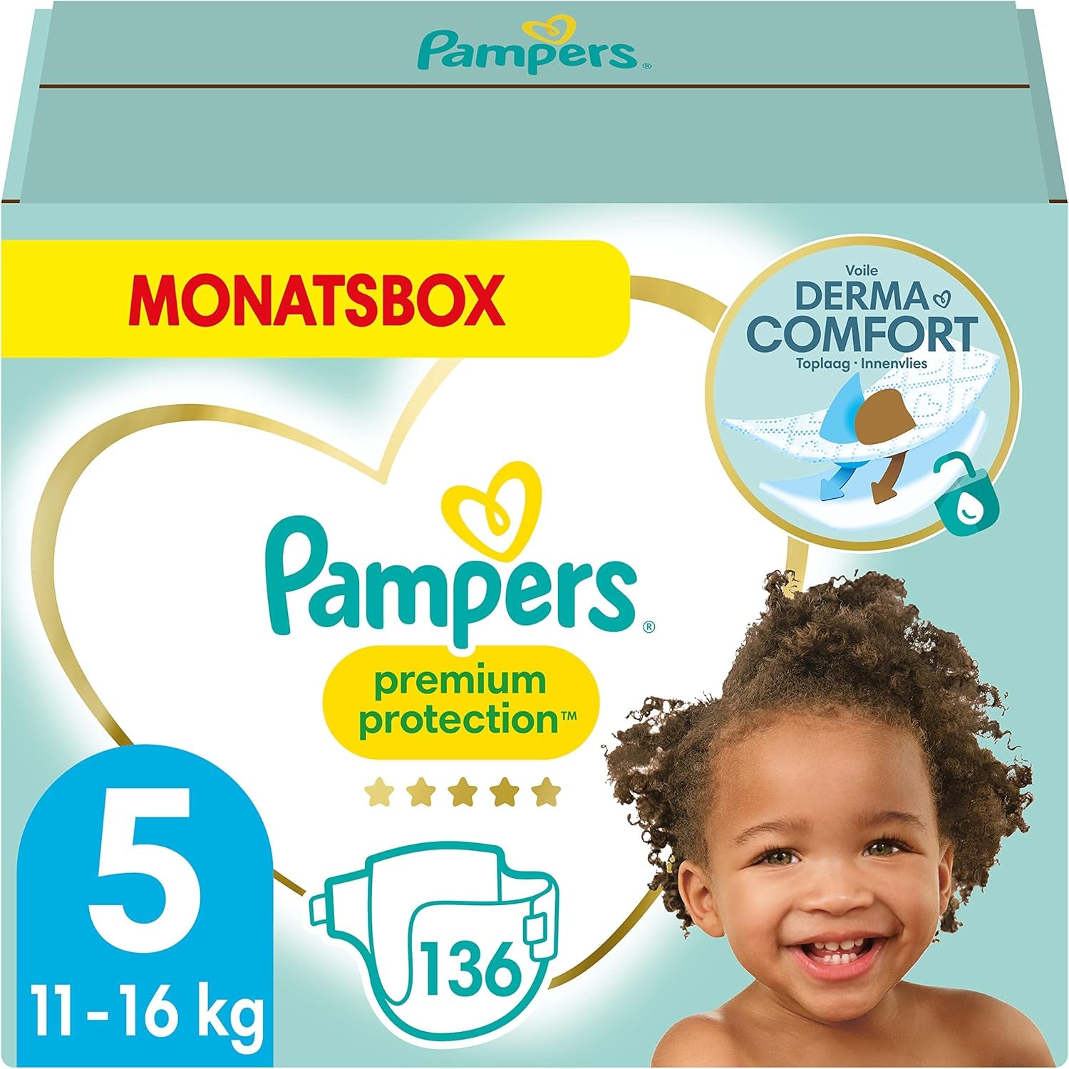 Pampers Premium Protection Rozmiar 5, 152 pieluszki, 11kg-16kg, nasza nr 1 ochrona przed skórą i zaciekami