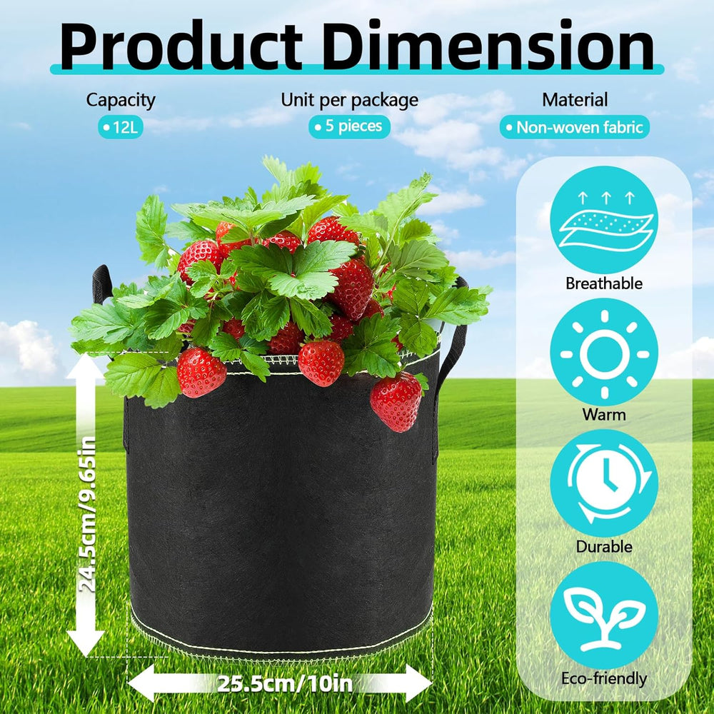 5 doniczek na pomidory 12 l, włókninowe torby do sadzenia z uchwytami, pogrubione i wentylowane doniczki ogrodowe, torby do sadzenia ziemniaków wielokrotnego użytku do sadzenia ziemniaków, pomidorów, warzyw, kwiatów i truskawek