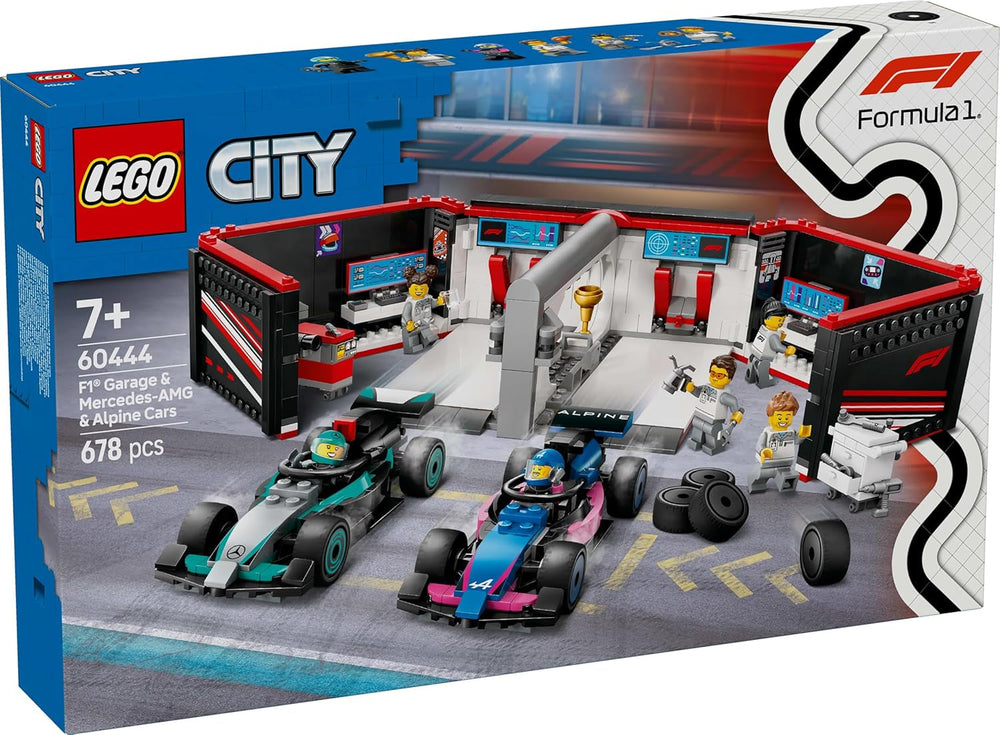 LEGO City Garaż F1 z samochodami wyścigowymi Mercedes-Amg i Alpine - Samochód wyścigowy Formuły 1 z 2 kierowcami i 4 mechanicznymi minifigurkami - Prezent dla chłopców i dziewcząt w wieku 7+ oraz fanów 60444 Besuche den LEGO-Store Zestawy konstrukcyjne