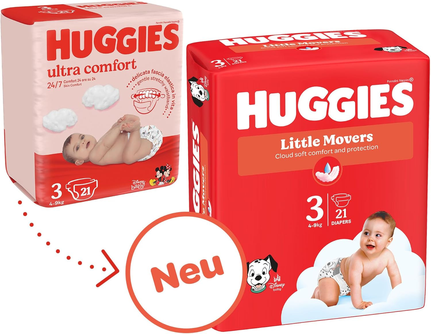 Pieluchy Huggies Little Movers, Disney Design, rozmiar 3, 168 sztuk (3 x 56), pudełko miesięczne