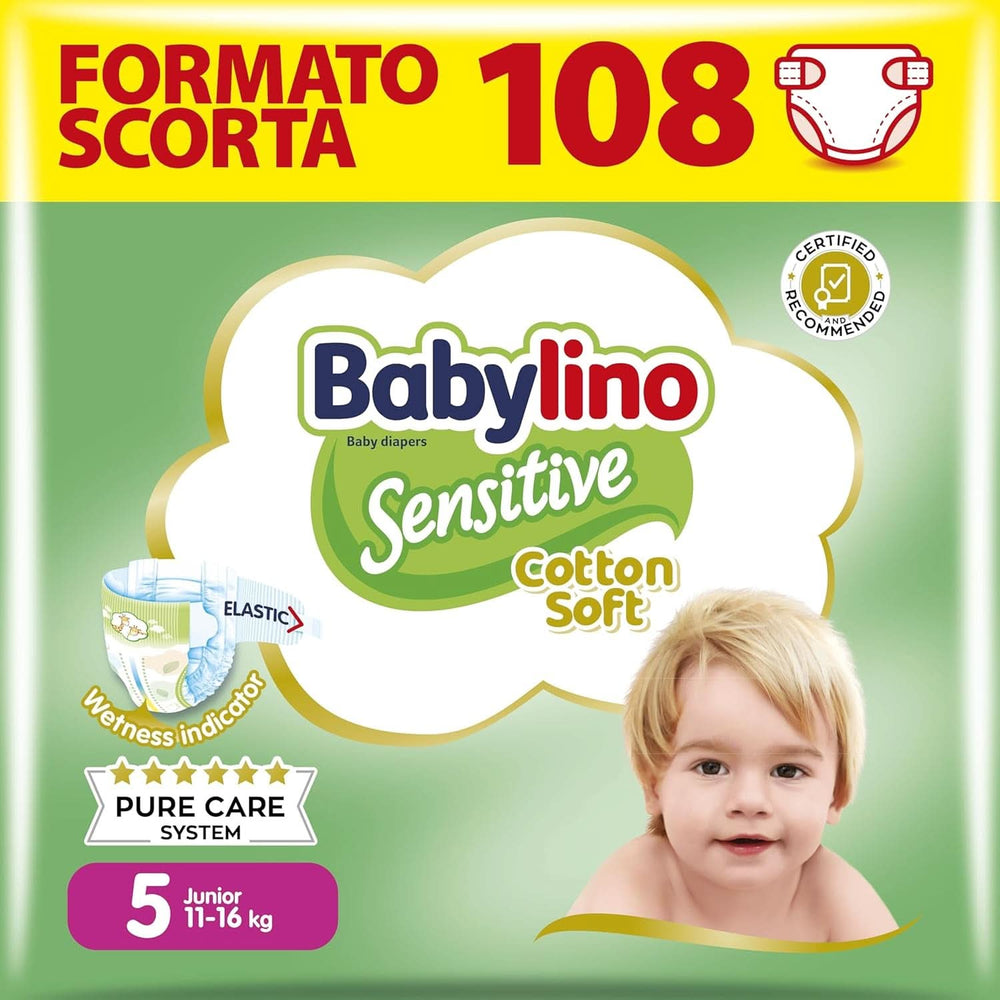 Babylino Sensitive, delikatne pieluszki dla dzieci, różne rozmiary Matka i Dziecko Naty Shop Rozmiar 5 (18 szt.)