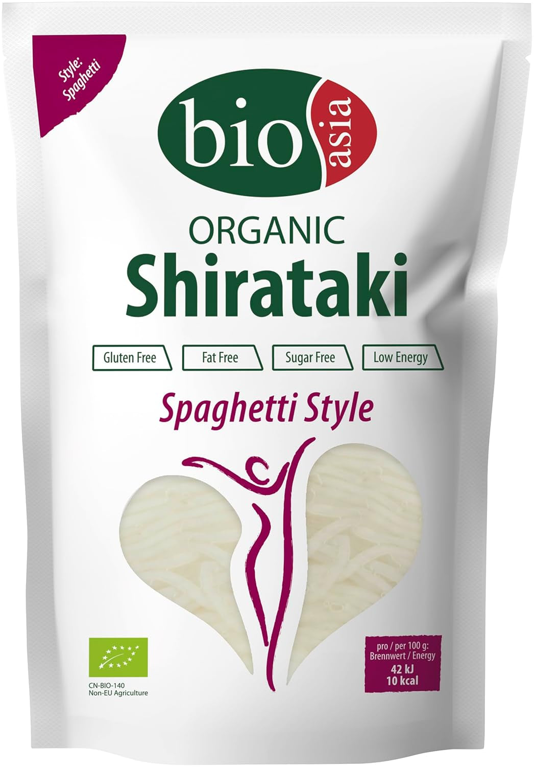 Bioasia Bio Shirataki Spaghetti – Nudeln aus aus Bio-Konjakmehl – ​​​​Mit niedrigem Kaloriengehalt – Zucker-, fett- i glutenfrei (1 x 270 g)