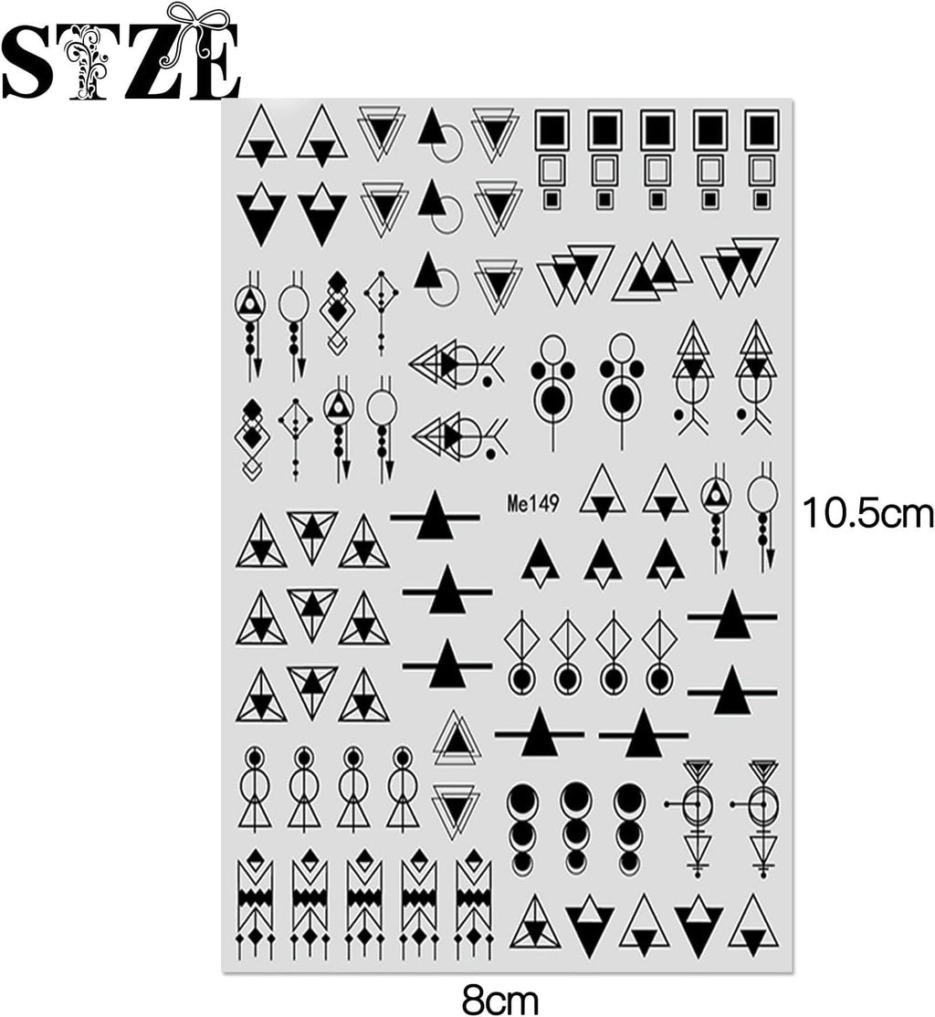 12 Blatt Nagelsticker Geometrisch Nagelaufkleber Selbstklebend Schwarz-Weißes Mysteriöses Dreieck Nail Art Sticker Dekoration Nageldesign Zubehör