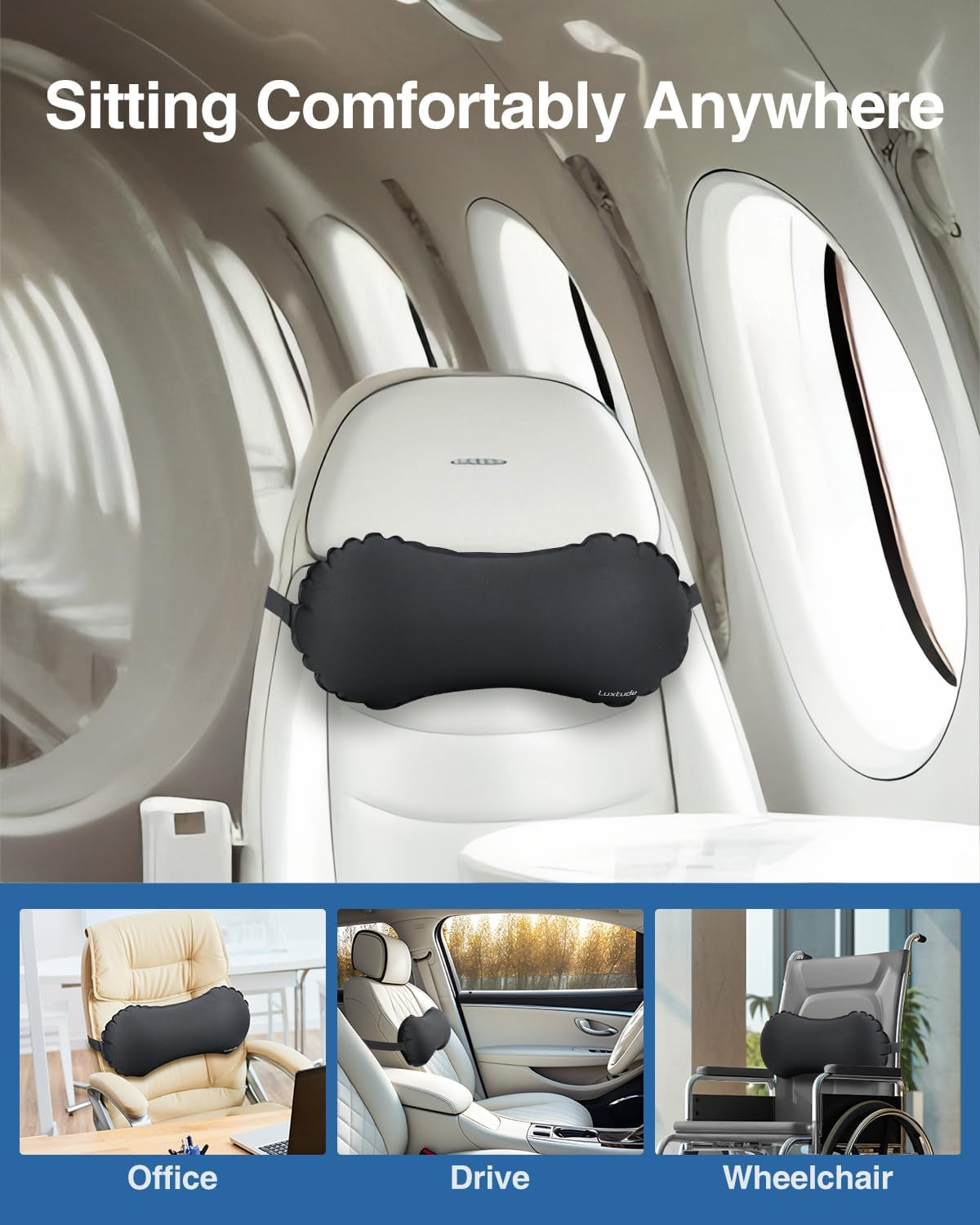 Luxtude Pernă lombară gonflabilă, pernă de sprijin lombar portabilă pentru călătorii cu avionul și mașină, pernă de călătorie gonflabilă Pernă de sprijin pentru spate Pernă pentru gât, pernă pentru spate inferior Perne lombare Naty Shop