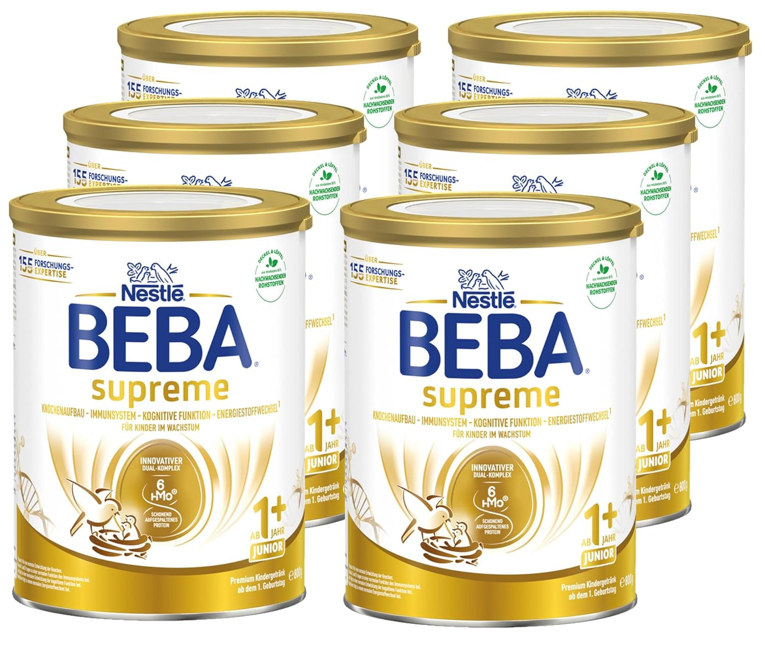 BEBA SUPREME JUNIOR 1 Plus - Napój dla dzieci od 1 roku, z kompleksem 6 HMO, bez laktozy, bez oleju palmowego, bez oleju rybnego, żywność dla małych dzieci, mleko w proszku dla niemowląt, opakowanie 6 szt. (6 x 800g)