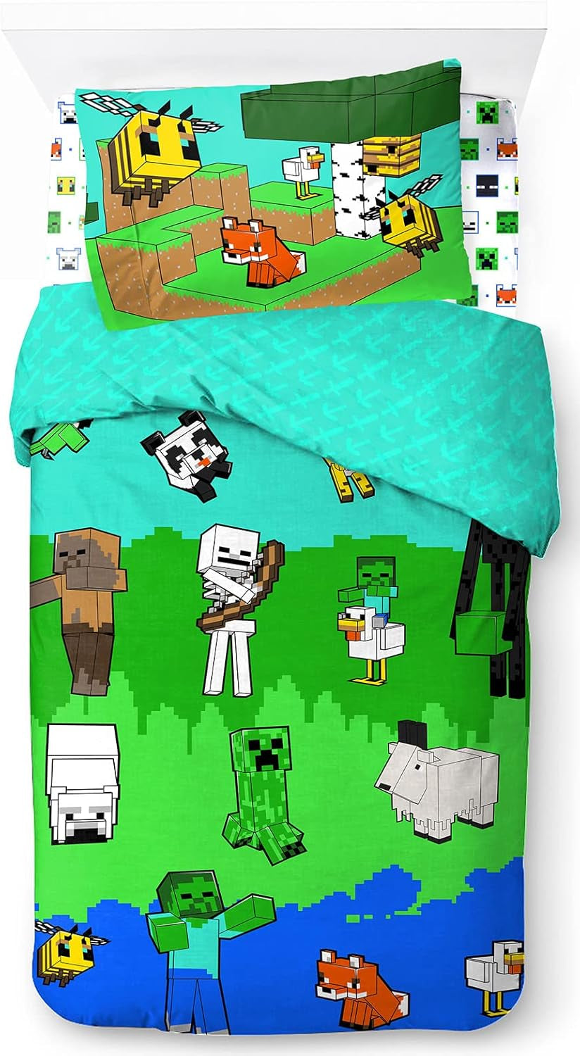 Pościel dla dzieci, unisex, księżniczki i superbohaterowie, 100% bawełna Pościel - dzieci Naty Shop Multicolor - Minecraft 135X200/50X70 (3 szt.)