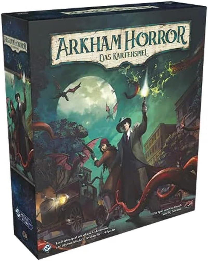 Gry o lotach fantasy, Horror w Arkham: LCG, Gra podstawowa, Gra ekspercka, Gra karciana, 1–4 graczy, Wiek 14+, 45+ minut, Niemiecki, Wielokolorowy, Kolorowy
