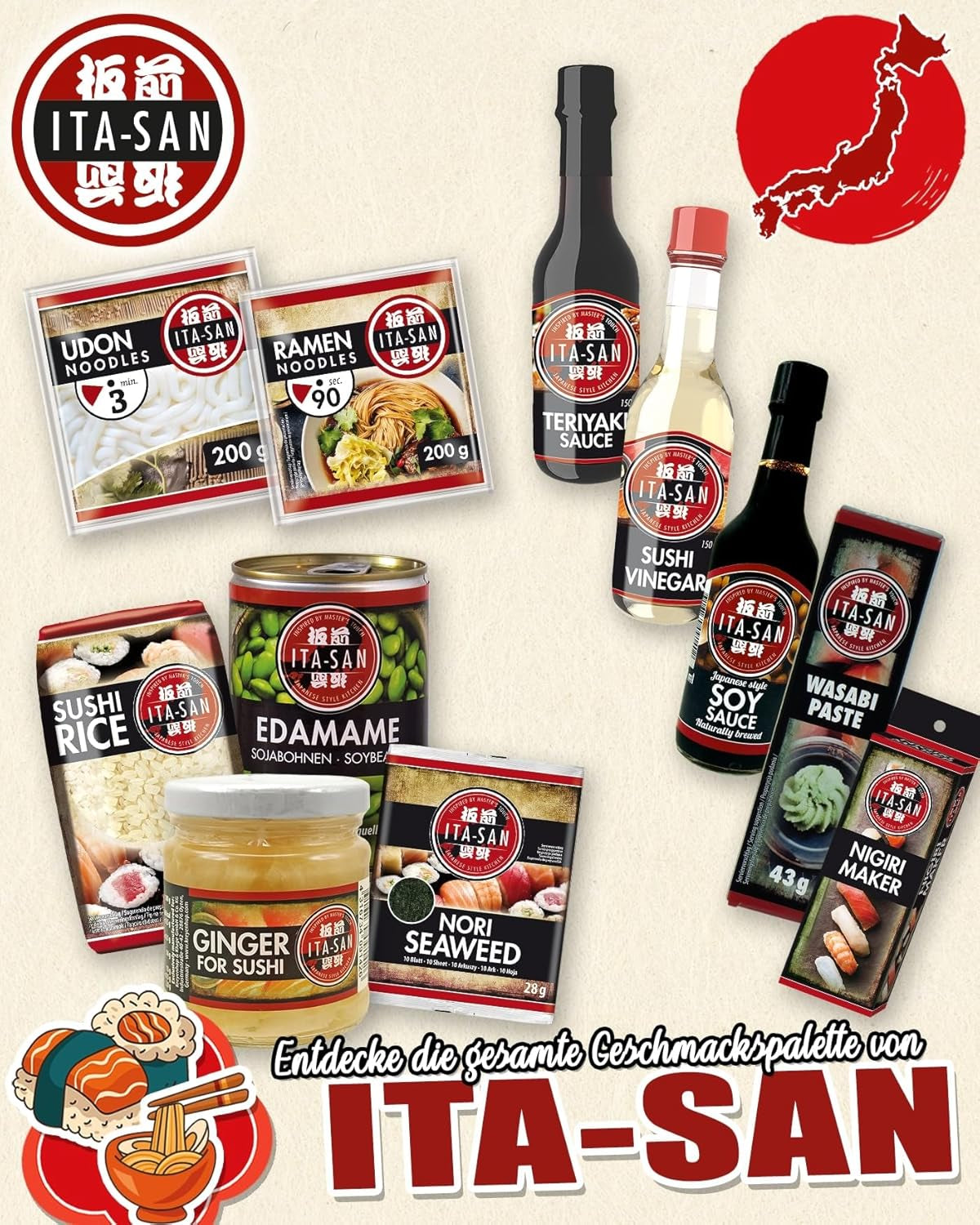 Ryż do sushi ITA-SAN, okrągłoziarnisty, najwyższej jakości, 100% czystej odmiany, szybkie i łatwe przygotowanie, wegański, halal, bezglutenowy (1 x 500g)