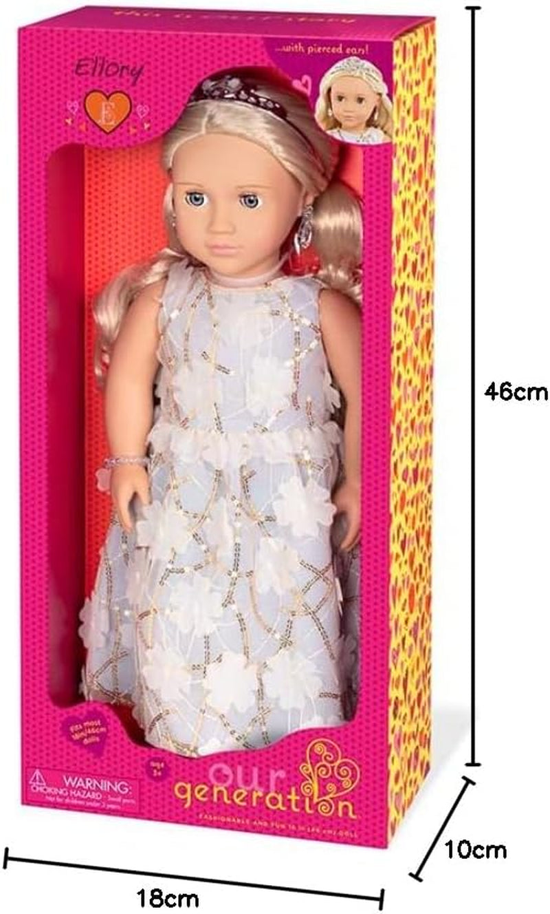 Our Generation - Ellory - 46 cm-Puppe mit geblümtem Kleid - Blondes Haar & Blaue Augen - Schmuck-Accessoires - Vorgetäuschtes Spiel - Spielzeug für Kinder ab 3 Jahren