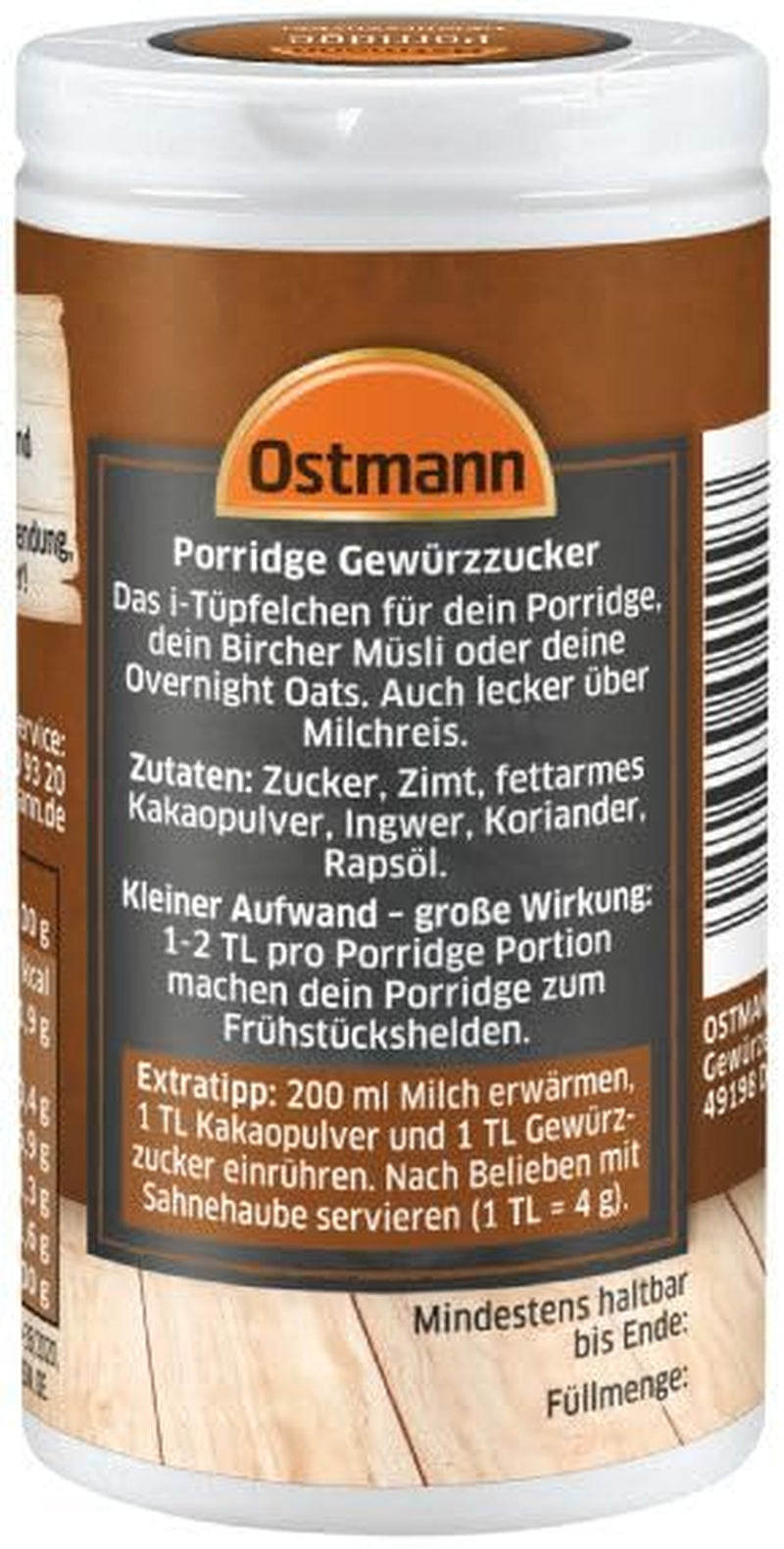 Ostmann Gewürze – Owsianka Gewürzzucker, Aromatischer Mix Mit Zimt & Kakao, Zum Würzen Von Oatmeal, Milchreis Und Anderen Süßen Spezialitäten, Vegan, 60 G (Verpackungsdesign Kann Abweichen) Cereale Naty Shop