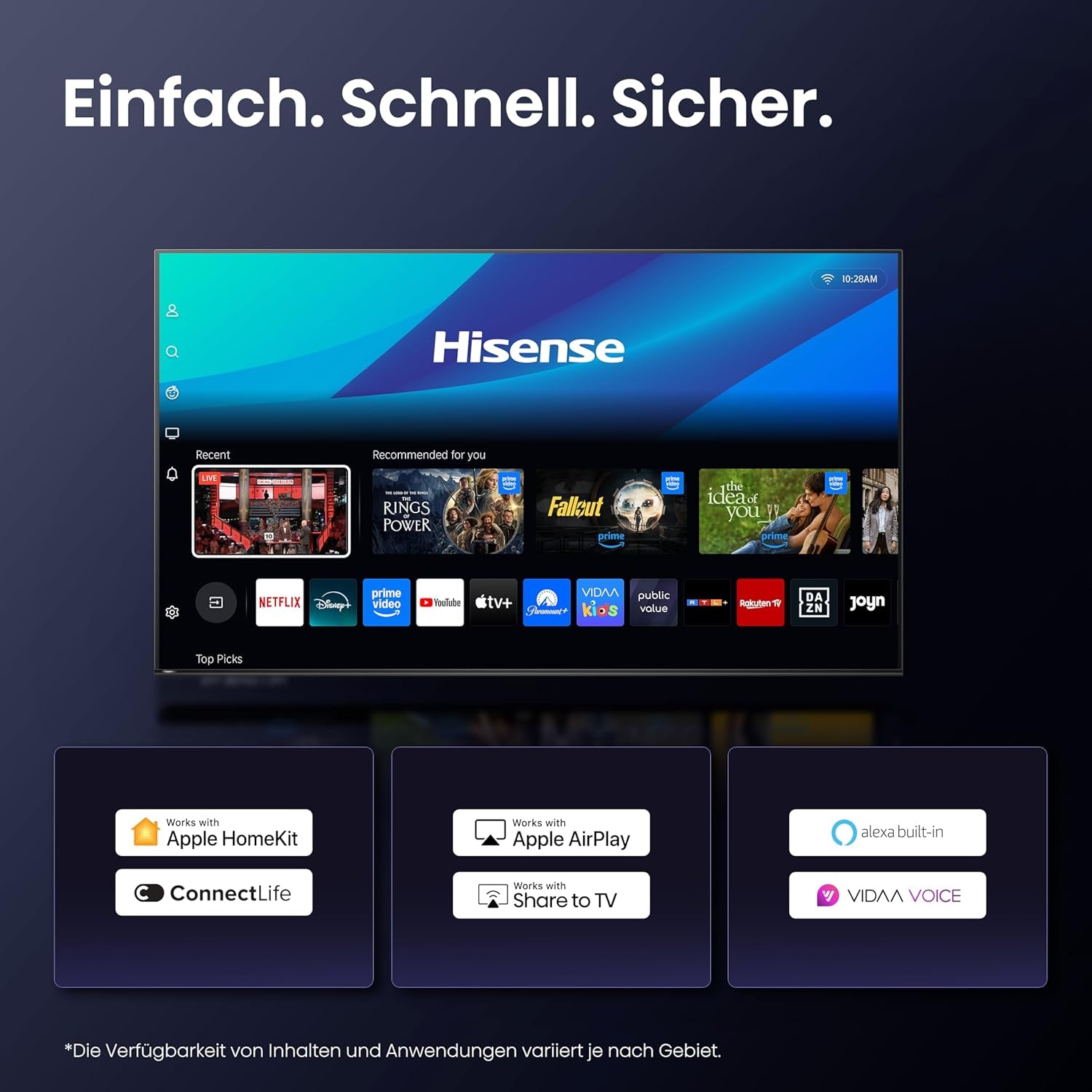 Televizor Hisense 55A85Q 139 cm (55 inch), Smart TV OLED 4K UHD, 120 Hz, HDMI 2.1, Mod Joc Pro, AMD FreeSync Premium, Dolby Vision IQ și Atmos, Bluetooth, Alexa încorporată, Negru, [2025]