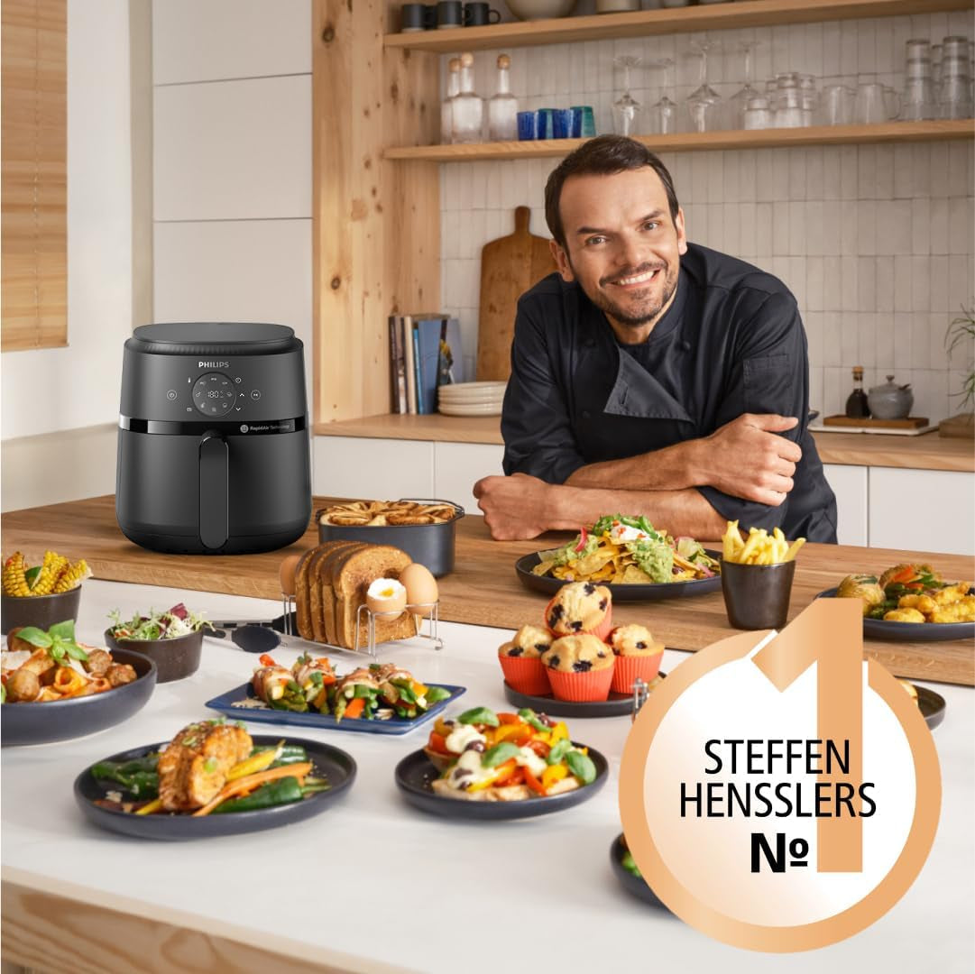 Philips Airfryer seria 2000 4,2 l - Cyfrowy ekran dotykowy, 13 opcji gotowania, 9 zaprogramowanych funkcji, Do 90% mniej tłuszczu dzięki technologii Rapidair, moc 1500 W Sprzęt AGD Naty Shop