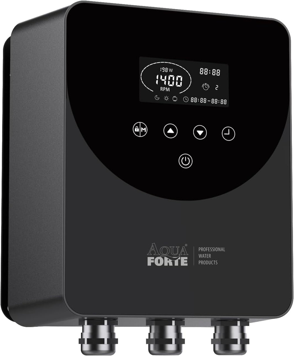 AquaForte - Vario+ Invertor de frecvență II pentru pompe de piscină cu ecran tactil, control al vitezei pentru pompe monofazate 220-240V, economisește energie și reduce zgomotul cu 25%, include temporizator