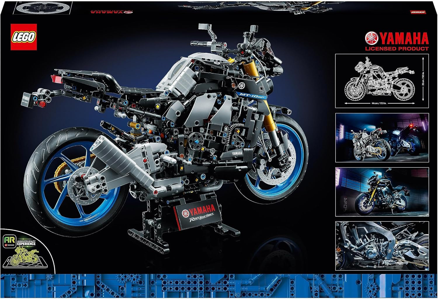 LEGO 42159 Model motocykla Technic Yamaha MT-10 SP dla dorosłych, autentyczny model pojazdu z 4-cylindrowym silnikiem, funkcjonalny układ kierowniczy i aplikacja Ar, zestawy do budowania jako prezent dla mężczyzn i kobiet w sklepie LEGO