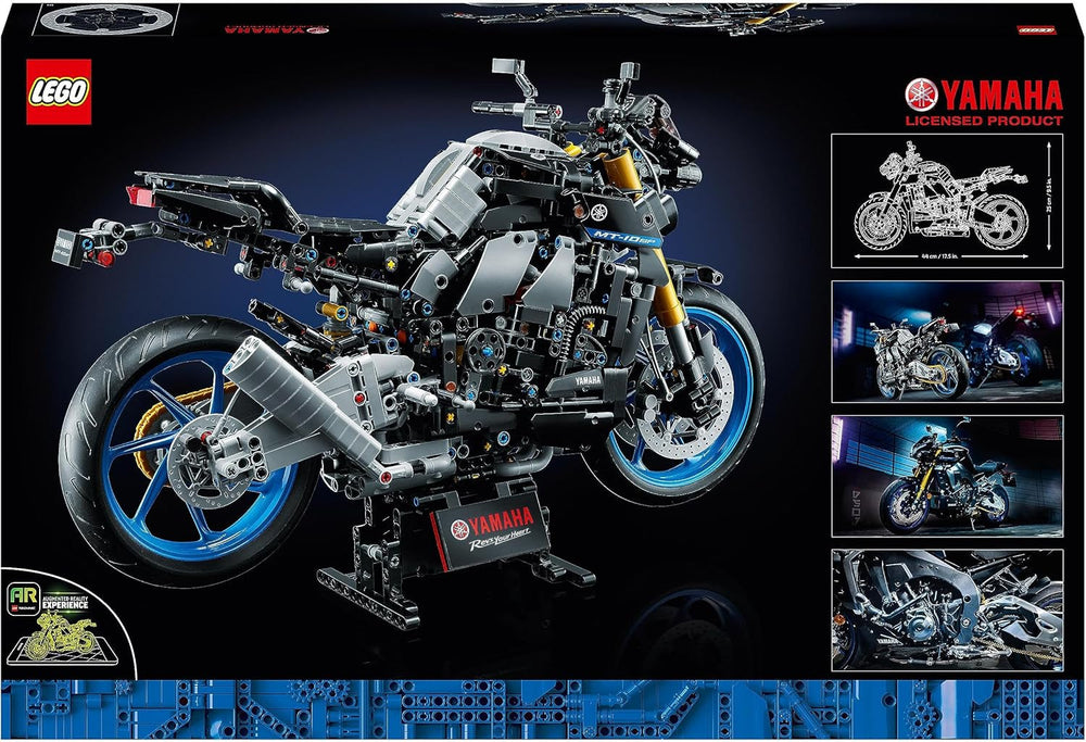 LEGO 42159 Model motocykla Technic Yamaha MT-10 SP dla dorosłych, autentyczny model pojazdu z 4-cylindrowym silnikiem, funkcjonalny układ kierowniczy i aplikacja Ar, zestawy do budowania jako prezent dla mężczyzn i kobiet w sklepie LEGO