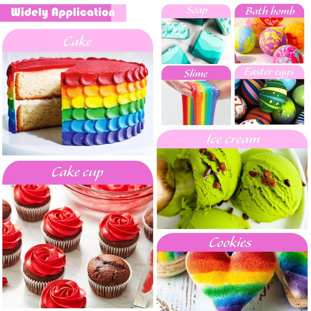 Colorant alimentar - 20 de culori colorant alimentar lichid foarte concentrat pentru prăjituri, copt, ouă de Paște, băuturi - colorant alimentar fără zahăr pentru fondant, glazură, slime, decorare tort - 10 ml fiecare