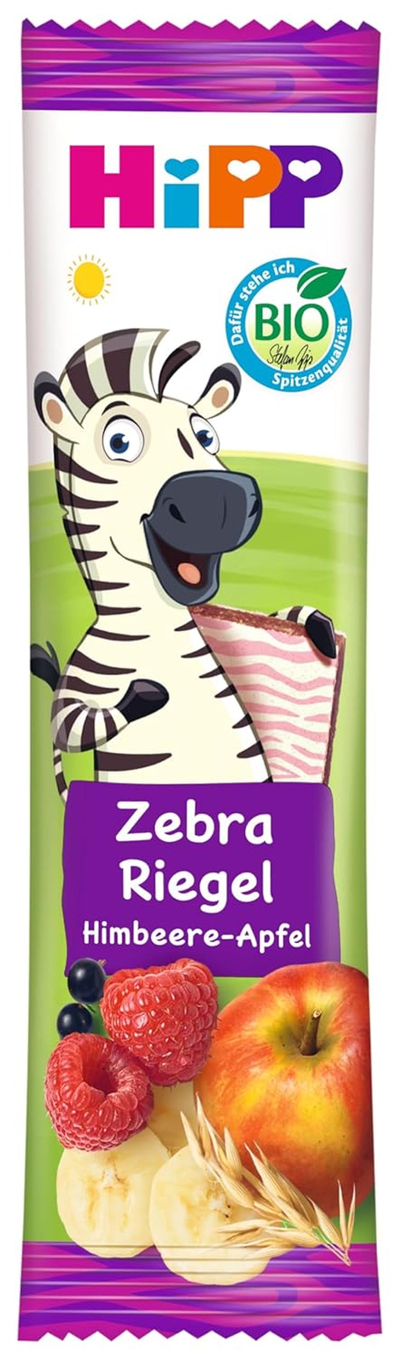 HiPP Batony Zebra o smaku malinowo-bananowowo-jabłkowym (22 x 23g), od 1 roku, słodzone wyłącznie owocami, najlepszej jakości organicznej