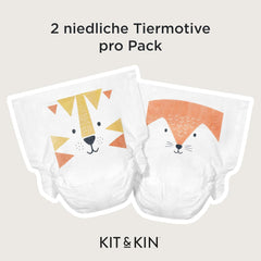 Pieluchy Kit & Kin Premium, rozmiar 4 (9-14 kg), 128 sztuk, na bazie roślin i hipoalergiczne, niezawodna ochrona przed wyciekami, wegańskie i wolne od okrucieństwa