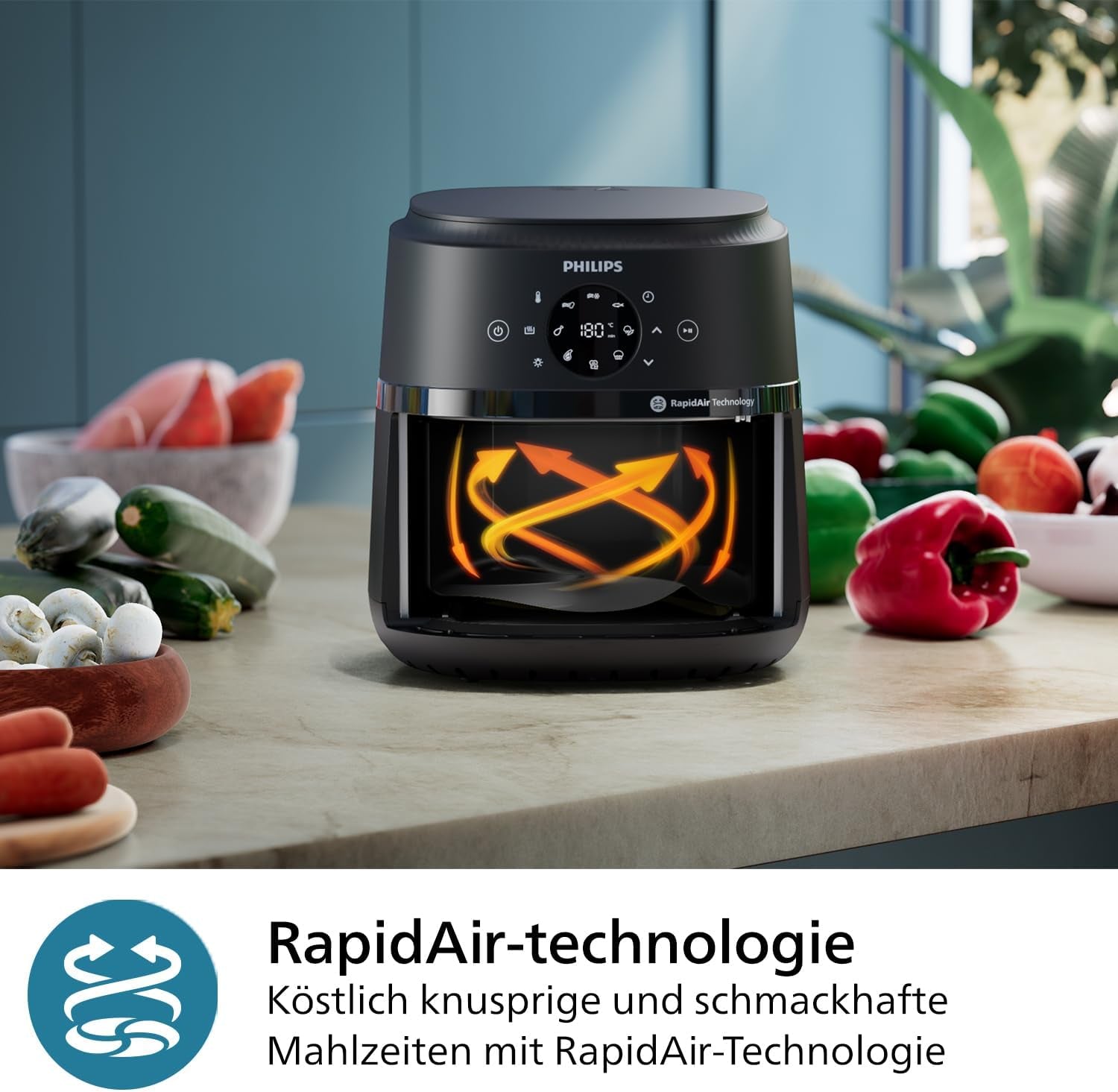 Philips Airfryer seria 2000 4,2 l - Cyfrowy ekran dotykowy, 13 opcji gotowania, 9 zaprogramowanych funkcji, Do 90% mniej tłuszczu dzięki technologii Rapidair, moc 1500 W Sprzęt AGD Naty Shop