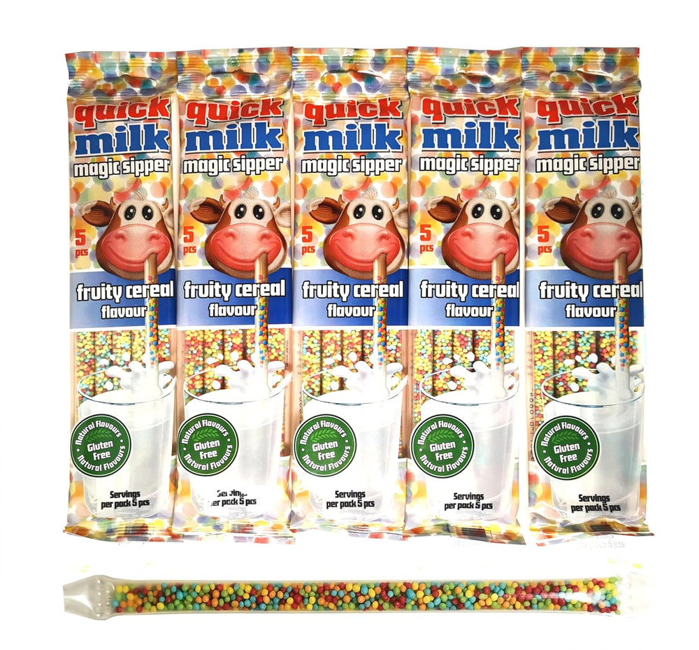 SZYBKIE MLEKO Owocowe płatki zbożowe - Strohhalme für Milch mit Getreide und Früchten, 5 Packung je 5 Trinkhalme (25 Halme)
