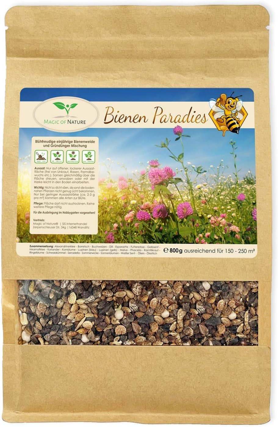 Magia Natury 800gr. Blumensamen Mischung - Bienen Paradies - Blühfreudige Bienenweide für 150 bis 250 m²