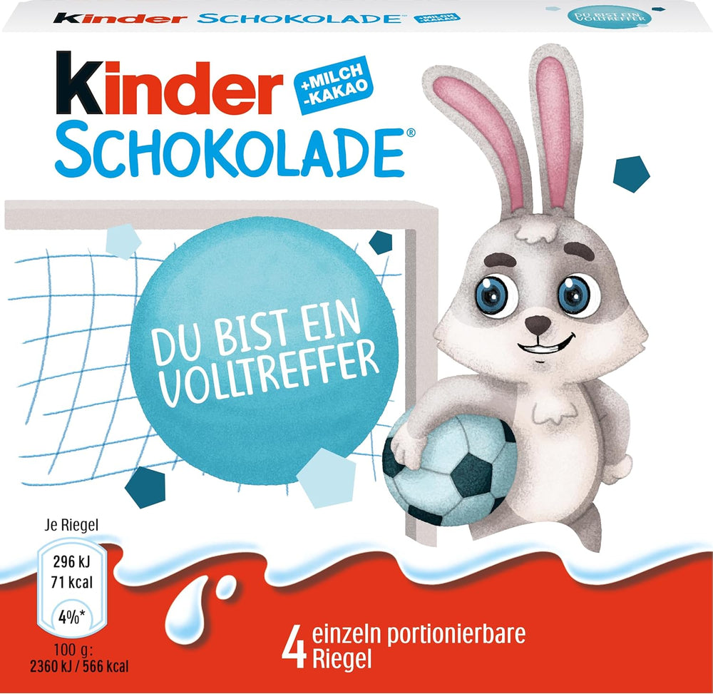 Kinder Chocolate (20 x 50g) - Prezent na Walentynki dla niego i dla niej, słodycze karnawałowe i Mardi Gras - Nadziewane batoniki mlecznej czekolady - 20 opakowań po 4 pojedyncze tabliczki w każdym