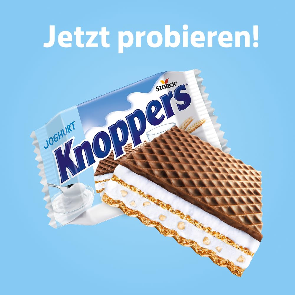 Jogurt – 4 x 200 g – Plastry wafla nadziewane kremem jogurtowo-nugatowym, orzechami laskowymi i kakao