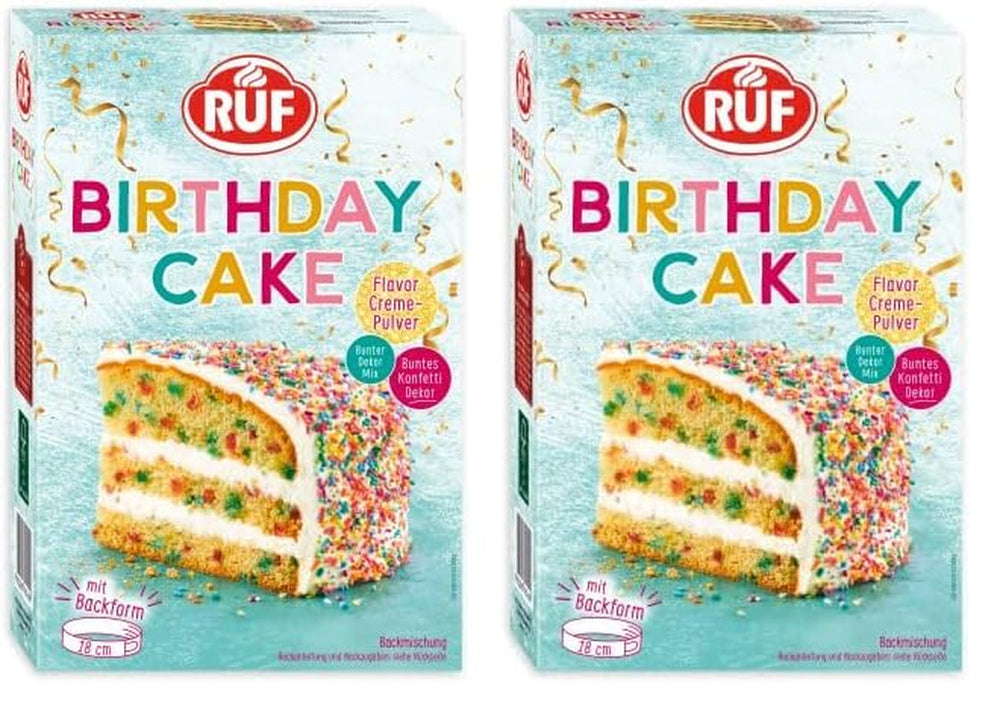 RUF Birthday Cake, Geburtstagskuchen, Schicht-Torte Aus Rührteig Und Konfetti-Streusel, Tortencreme Und Buntem Dekor-Mix, Für Kindergeburtstag, Familienfeier, Einschulung, 1X425G Glazuri si Decor Naty Shop 425 G (2Er Pack)