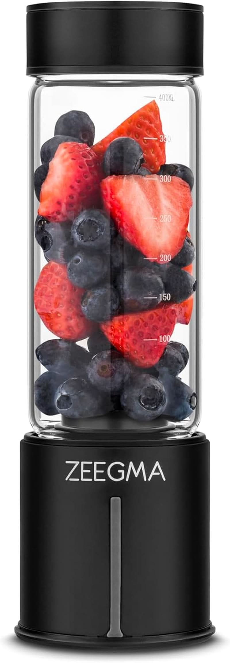 ZEEGMA Witamina GO Mikser do koktajli i koktajli 300 W, osobisty blender, mini-mikser 450 ml Mit 6 Klingen, 2 Geschwindigkeiten Akku 5000 Mah, 25 Anwendungen Pro Ladung Mama si Copilul Naty Shop Black On-The-Go (szkło)