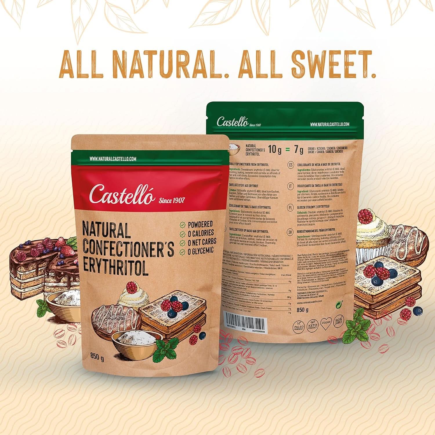 Naturalny Erytrytol - Cukier Puder | 10G = 7G cukru, 850 gramów słodzików Naty Shop