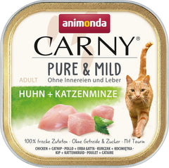 Hrană umedă pentru pisici Adult Pure & Mild cu pui și catnip (32 x 100 g), pentru pisici sensibile, fără cereale și fără zahăr, hrană umedă ușor digerabilă cu pui