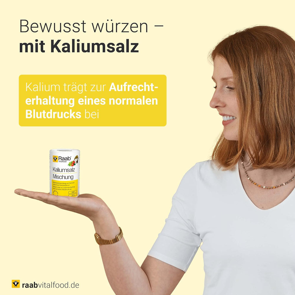 Raab Vitalfood Kalium salt-Mischung, Mineralsalzmischung mit 66,7% Natriumchlorid (Kochsalz) i 33% Kaliumchlorid, Kalium trägt zur Aufrechterhaltung eines normalen Blutdruck bei (1 x 200 g dawka)