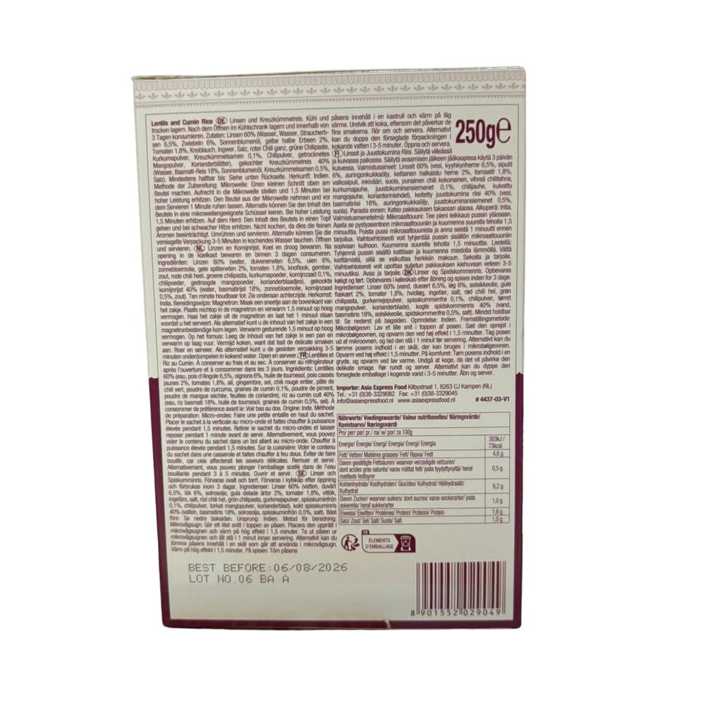 ASHOKA - Ryż błyskawiczny z soczewicą i kminkiem - (1 x 250 g)