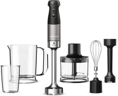 Kenwood Triblade XL Pro Stabmixer HBM80.322BK, 1200W, Zmienna prędkość, Edelstahl(Pürierfuß), Schneebesen, Emulgieraufsatz, 500Ml Zerkleiner, 700 i 250Ml Becher, Spülmaschinenfeste Teile Bucatarie Naty Shop Schwarz Hbm80.322Bk