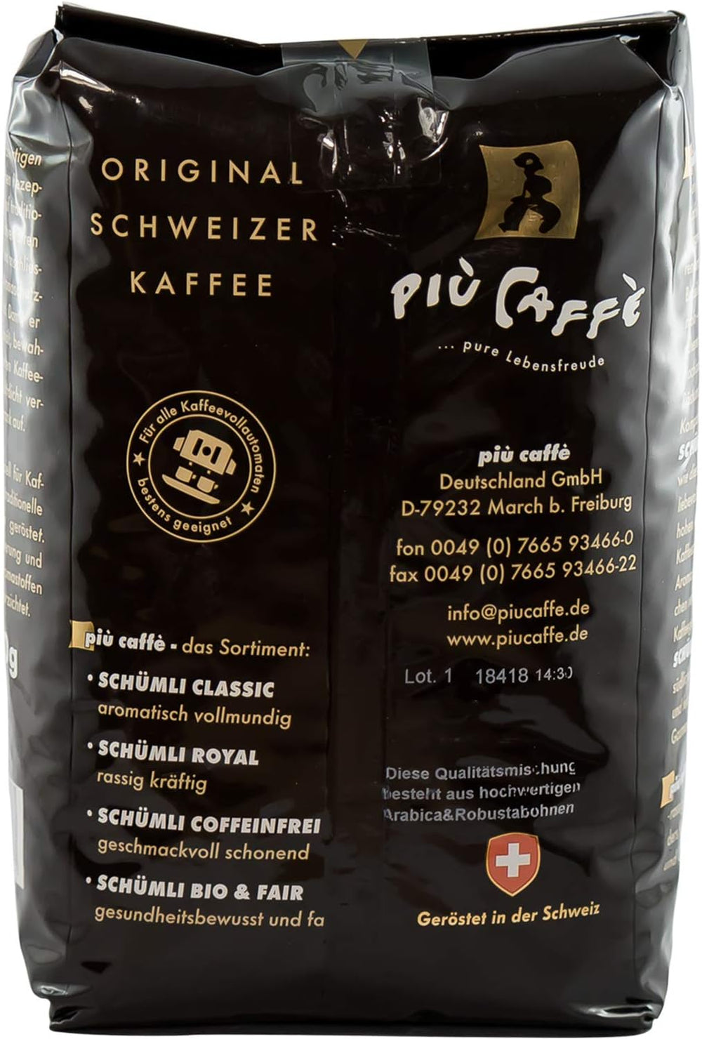 Café Crème Kaffeebohnen, würzig, kräftig, intensiv und gehaltvoll, Arabica und Robusta, Schweizer Trommelröstung, ganze Bohnen für Vollautomaten Schümli Royal 1 kg