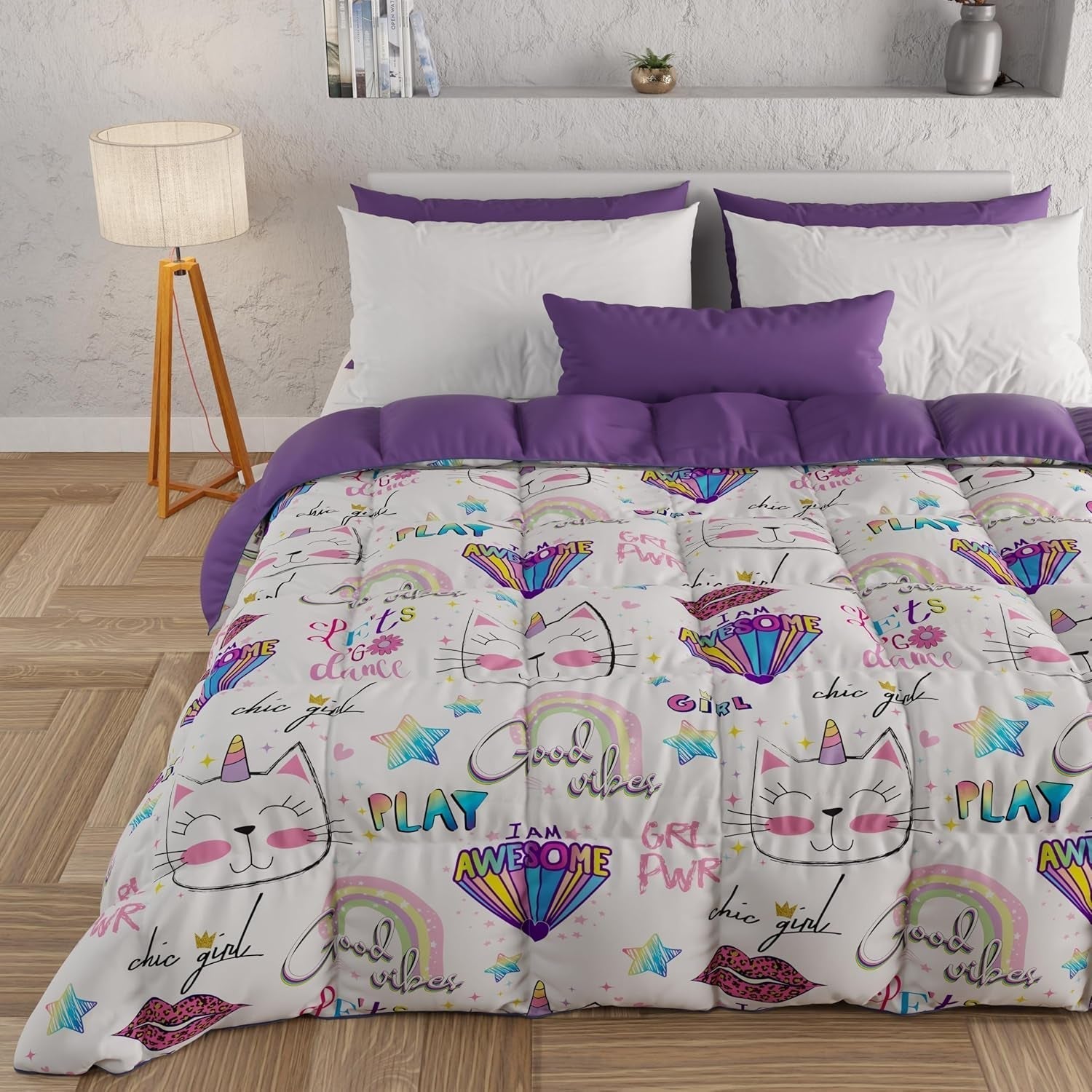 PETTI Artigiani Italiani - Kołdra zimowa, Kołdra zimowa, Doubleface, Druk monokolorowy i cyfrowy, 100% hipoalergiczna mikrofibra, Made in Italy Kołdry i kołdry Naty Shop Kocięta dziewczęce 160 x 190 cm