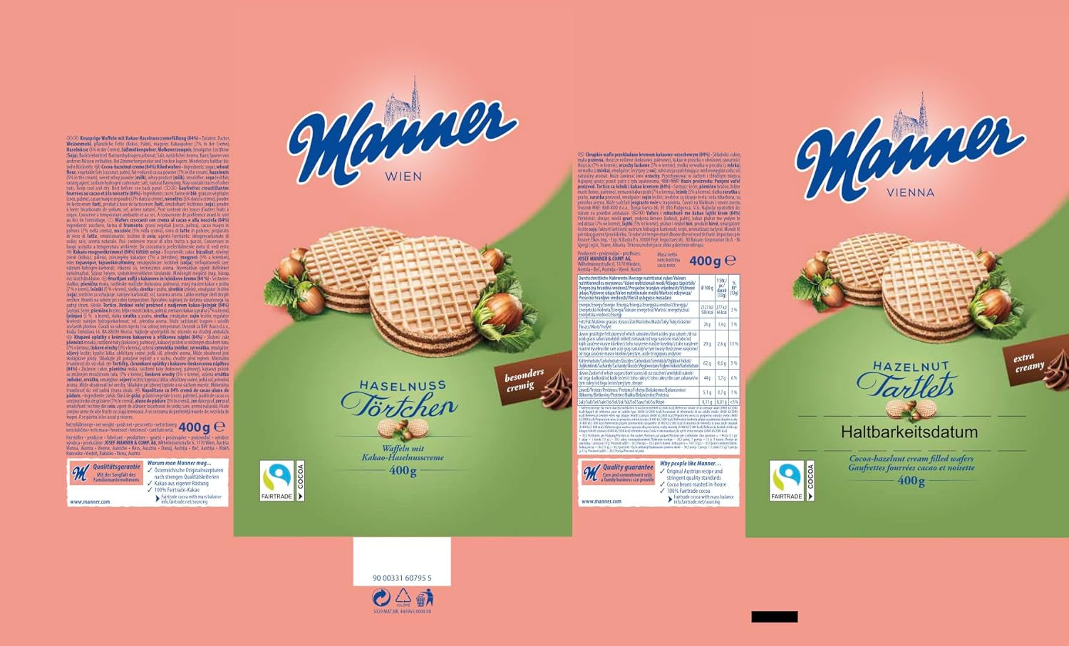 Manner Napolitans | Vafe crocante vegane cu cremă de alune | 1 pachet (400 g)
