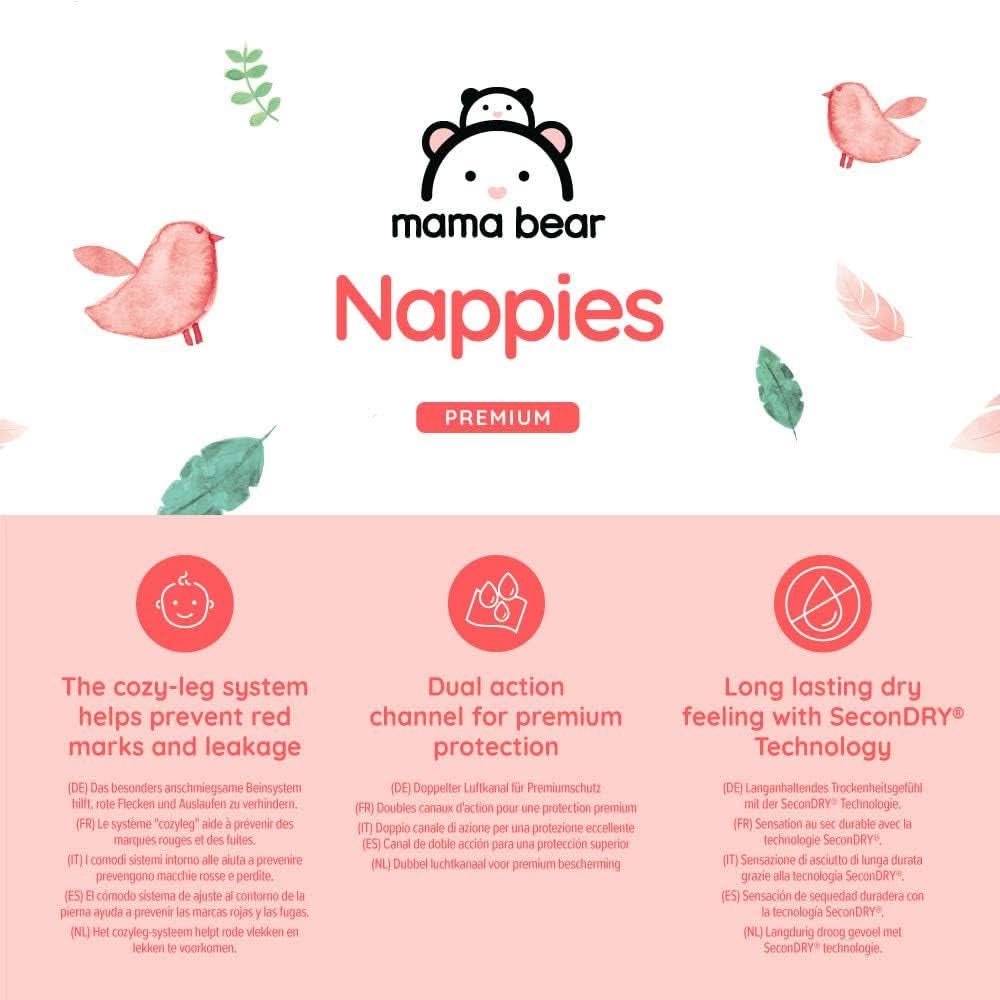 Mama Bear Premium scutece, mărimea 2 (3-6 kg), alb, 168 bucăți (2 pachete de 84) Mama si Copilul Naty Shop