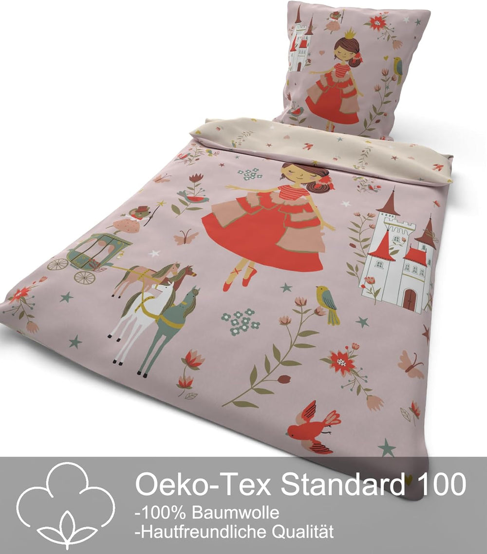 Skybrands Bettwäsche Prinzessin 135X200 [Mit Beutel] Einhorn Mädchen Bettwäsche Baumwolle 2 TLG. 1X Bettbezug 1X Kissenbezug Naty Sklep