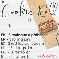 ScrapCooking 3798 Zestaw świątecznych ciasteczek – 3 Mini-Gebäckrollen aus Holz mit Motiven – Dekos mit Prägung – Form für Kekse, Sandgestrahlt, Kekse
