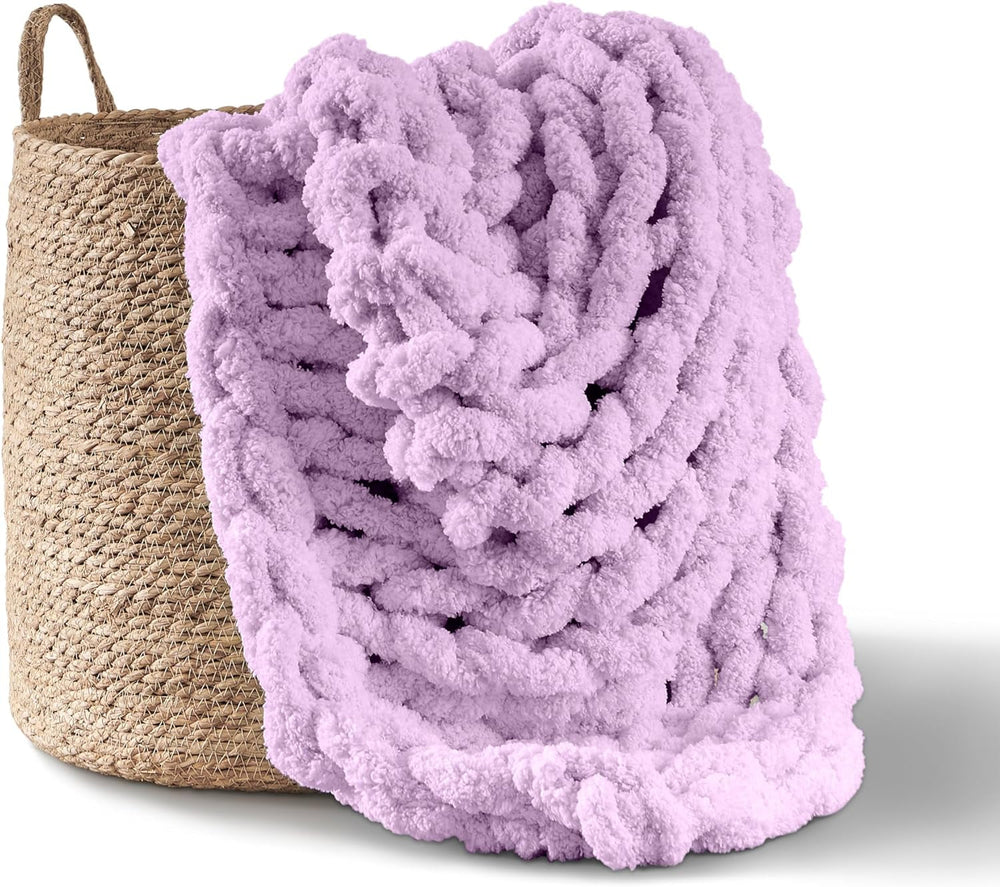 Gruby koc robiony na drutach, narzuta, w 100% ręcznie robiona na drutach z przędzy szenilowej jumbo (127 x 152,4 cm, liliowoszary) Adyrescia Fioletowe łóżka i kołdry 50 „X60”