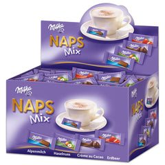 Milka Naps Mix 1 X 1702 Kg, Mini-Schokoladentäfelchen Aus Alpenmilch, Erdbeer, Haselnuss Und Crème Au Cacao Naty Domyślny tytuł sklepu
