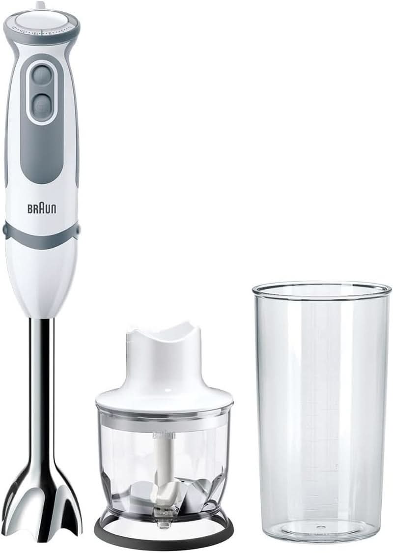 Braun Stabmixer MQ 5200WH - Multiquick 5 Vario Pürierstab Mit Edelstahl Mixfuß, 1000 Watt, Inkl. 600 ml Mix- & Messbecher, Weiß/Grau Kitchen Naty Shop Wersja 2019 – Zerkleinerer