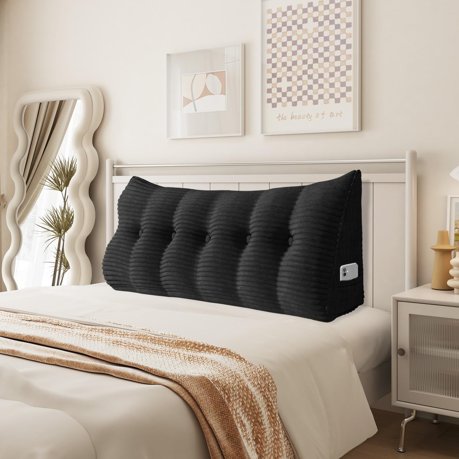 Pernă Johnear cu pană, pernă de citit pentru pat și canapea, pernă pentru spătar, pernă pentru tăblie, pernă lombară triunghiulară mare (gri, 45 cm)