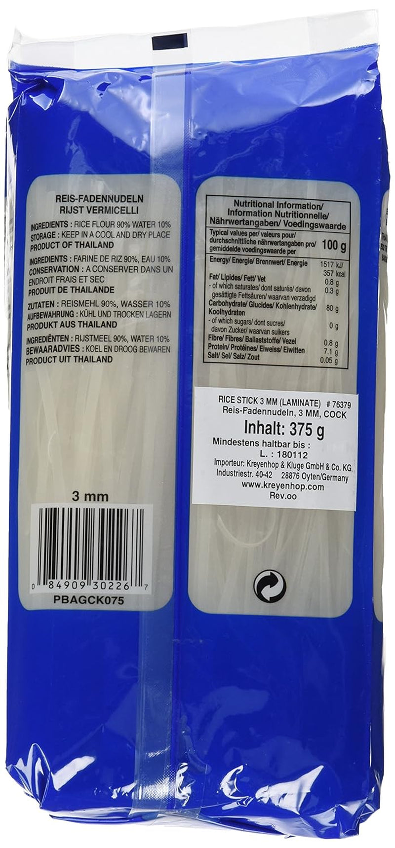 Makaron ryżowy z kogutem, 3 mm, klasa 1 (1 opakowanie x 375 g)