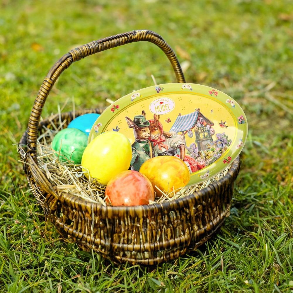 Heidel Kartka Wielkanocna Pudełko upominkowe 183g, praliny z mlecznej czekolady premium z ozdobnym metalowym pudełkiem, idealne na prezent wielkanocny