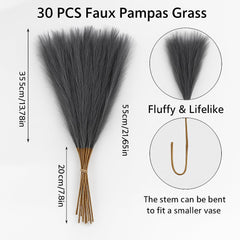 Künstliches Pampas-Gras Für Inneneinrichtung: 30 Stück Grau 55 Cm - Künstliche Pflanzen Wie Real & Keine Wartung - Wohnzimmer, Getrocknete Blumen Für Schlafzimmer, Hochzeit, Tisch, Boho Dekoration